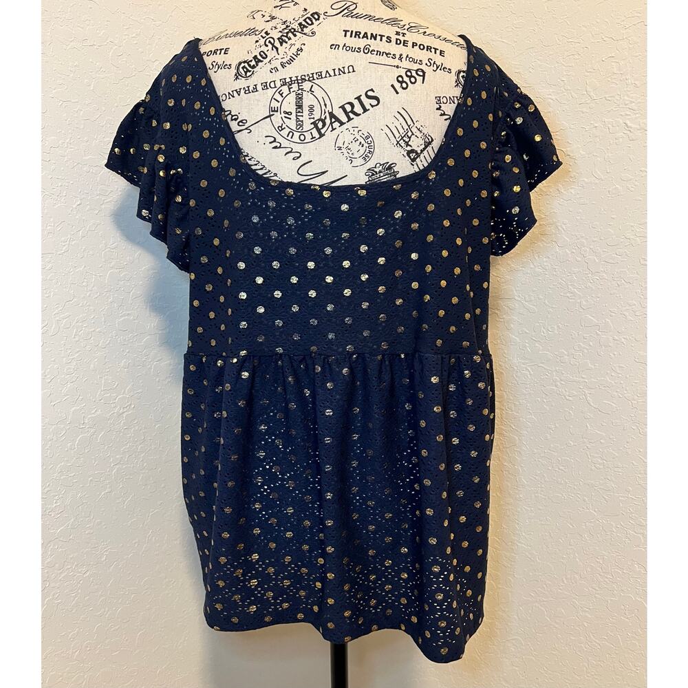 Zac & Rachel Blouse Size XL Square Neckline Ruffled Flutter Sleeve Eyelet Knit